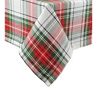 DII Tartan Plaid Collection Table de Salle à Manger et décoration de Cuisine, Nappe carrée de Noël, 132 x 132 cm, Rouge, Vert et Blanc