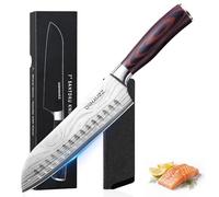 DiiHAUZZ Couteau Santoku Japonais 18 cm, Couteau de Cuisine Professionnel en Acier à Haute Teneur en Carbone 5Cr15MoV, Lame Ultra Tranchante, Manche Ergonomique en Bois Pakka, Boîte Cadeau Inclus