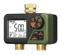 Diivoo Programmateur Arrosage Automatique avec Entrée et Sortie en Laiton, IP66 Minuteur Arrosage avec Grand Écran LCD, Retard de Pluie, Arrosage Manuel pour Pelouse et Jardin