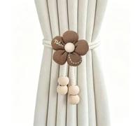 DiiWmme Embrasses de rideaux réglables avec broderie « Nice », corde en coton doux avec perles en bois, pour décoration de chambre d'enfant, salon, chambre à coucher (marron)