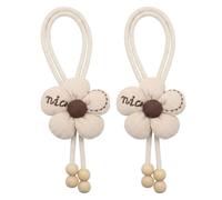 DiiWmme Embrasses de rideaux réglables avec broderie « Nice », corde en coton doux avec perles en bois, pour décoration de chambre d'enfant, salon, chambre à coucher (blanc crème)