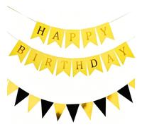 DiiWmme Guirlande d'anniversaire avec inscription « Happy Birthday » - Noir et doré - 5 m - Guirlande d'anniversaire - Décoration de fête pour femme et fille
