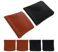 DIKACA 6 Pièces Mini Sac de Rangement Automatique PU Pochette Cosmétique Auto-fermante pour Maquillage Bijoux Écouteurs et Clés Organisateur Compact Noir et Marron