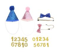 DIKACA Chapeaux d'anniversaire pour Chiens et Chats avec Nœud, Ensemble de 2 Mini Chapeaux Coniques à Paillettes et Pompon, Couleurs Rose et Bleu Marine avec Bordure