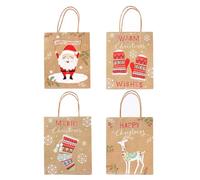 DIKACA Lot de 12 Paquet de Présents de Noël en Papier Kraft 23x18x10 Cm, Paquet Portables pour Friandises et Biscuits, pour Fêtes de Noël Plusieurs styles