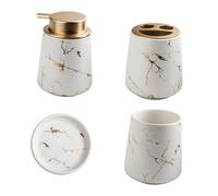 DIKACA Set de Salle de Bain Flacon de Lotion et Porte-savonnette en Céramique Blanc 2 Tasses à Brosse à Dents Élégant et Portable pour Accessoires de Salle de Bains