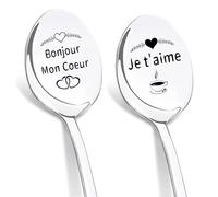 DIKARIYA Cadeau Anniversaire Couple, Cuillère à Café Bonjour Cœur Je t'aime | Bonjour Mon Cœur Cadeaux Baptême pour Femme et Homme Romantique Amoureux Anniversaire Original pour Mr Mrs Petit Ami Copine