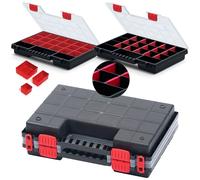 DIKEL Kistenberg - Boîte d'assortiment avec séparateurs et boîtes de 34,5 x 25 x 10 cm, boîte à vis mobile et petite boîte à revue, pour atelier, avec poignée ergonomique, couleur noir/rouge