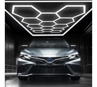 DIKHEE Luminaire de Garage à LED en nid d'abeille 14-Hex, 672W 6500K Plafonnier d'Atelier LED Déformable DlY Hexagon Garage Lumière pour Atelier, Entrepôt Salle de Sport