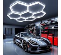 DIKHEE Luminaire de Garage à LED en nid d'abeille 7-Hex, 240W 6500K Plafonnier d'Atelier LED Déformable Dly Hexagon Garage Lumière LED pour Garage, Atelier, Entrepôt, Sous-Sol, Salle de Sport