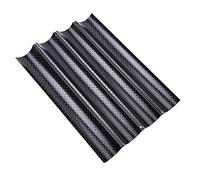 Dilpeak Moulle baguette four, moulle à baguette pain, moule baguette, plaque de cuisson perforée Anti-antiadhésif, pour 4 baguettes, moules à pain en haute qualité (38 x 33 x 2 cm noir)