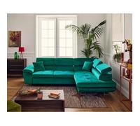Best mobilier Canapé d'angle droit Dimas 5 places convertible coffre têtières réglables velours Vert