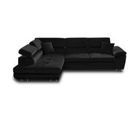 Best mobilier Canapé d'angle Dimas gauche 5 places convertible têtières réglables velours Noir