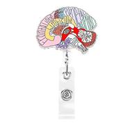 Dimeho Porte-badge d'infirmière rétractable pour infirmière - Clip anatomique - Fleur dessinée à la main - Motif floral - Pince crocodile rotative (cerveau)