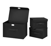 DIMJ Lot de 3 Boites de Rangement, Rangement de Vetement Pliable, Caisse de Rangement en Tissu avec Couvercles et Poignées pour, Placard, Chambre à Coucher, Noir