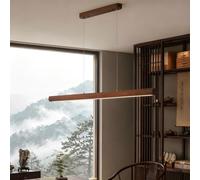 Dimmable LED Lampe suspendue en bois moderne avec télécommande,90cm Design linéaire Pendulum Table à manger lampe,Couleur de bois de noix Chandelier hauteur réglable pour salle à manger Bureau Cuisine