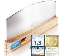Dimono® Couteau à Pizza Mezzaluna - Lame Inox 35 cm, Manche Bois | Coupe pizza & hachoir herbes 2 en 1 - lame conique acier inoxydable - conçu en Allemagne