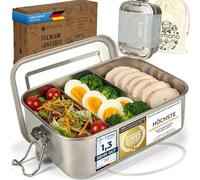 Dimono® Lunchbox Boîte à pain Bento-Box anti-fuite en acier inoxydable ; Boîte à lunch étanche durable avec compartiments & joints d'étanchéité (c: 1400 ml)