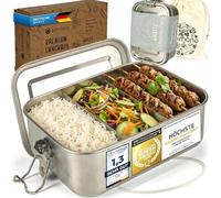 Dimono® Lunchbox Boîte à pain Bento-Box anti-fuite en acier inoxydable ; Boîte à lunch étanche durable avec compartiments & joints d'étanchéité (d: 2400 ml)