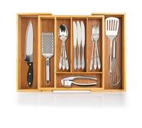 Dimono® Range-Couverts Bambou Extensible 29-45,5 cm, 7 à 9 Compartiments | Insert tiroir cuisine & bureau - s'adapte à tous les tiroirs, bois naturel, sans plastique