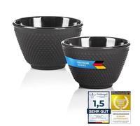 Dimono® Tasses à thé en Fonte Japonaise, Lot de 2 - 80 ml | Texture hobnail traditionnelle, émail intérieur lisse - sans saveur parasite - idéales avec une théière assortie