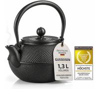 DIMONO® Théière en Fonte 1,3 L - Filtre Inox, Revêtement Émaillé