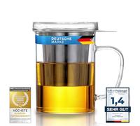 DIMONO® Verre à Thé avec Filtre & Couvercle - Tea Maker 450 ml | Infuseur thé en verre borosilicate - passoire à thé intégrée, couvercle, compatible lave-vaisselle