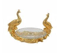 DimyFew Corbeille Double Paon Double Ornement Sculpté Corbeille Paon Dorée Aspect Luxe Saladier Décoratif Transparent, Doré + Plateau Transparent, 55.5 36.5 35.5cm