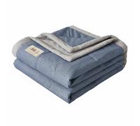 DimyFew Couverture d'Été en Coton Plaid Jeté Couvre-lit Légèreté Agréable pour Temps Textile Teint dans la Masse Structure, 150x200cm, Coton Double Face - Bleu