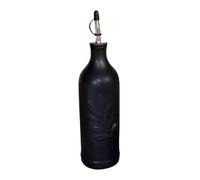 DimyFew Olive Huile Distributeur Bouteille Céramique Verseur Embossé Récipient 500ml avec Entonnoir Convient à La Cuisine Fête Café, Noir Non Automatique