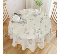 DINGC Nappe Ronde Beige 150cm, Linge de Table en Coton et Lin pour Table à Manger, Salon, Pique-Nique