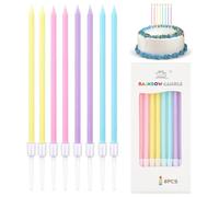 DINGFENG 64 Pièces Bougie Anniversaire, 4 Couleurs Minces Longues Bougies Anniversaire Adulte avec Supports, Bougie Gateau De 13cm, Decoration Gateau pour Les Gâteaux D'anniversaire, Fêtes, Mariages