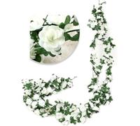 DINGFENG Guirlande de 45 Roses Artificielles en Soie - 3 Pièces (7.35m Total) - Double Couleur Magenta/Rose Pâle - Fleurs Déco Extérieur/Intérieur pour Mariage, Mur Végétal, Arche, Deco Chambre Fille