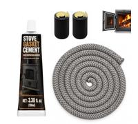 DINGSEN Kit de joint d'étanchéité pour poêle à bois - 12 mm - Avec adhésif | Corde en fibre de verre de 200,7 cm, adhésif 300 °C, ruban d'étanchéité ignifuge, installation facile