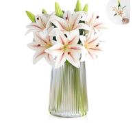 Dinhauyon 6pcs Fleur de lys Artificiel, Fleurs artificielles décoratives, réaliste Blanc et Rose Tige Courte Faux Tigre lys, pour Le Bureau à Domicile Mariage Arrangement Partie (Vase Non Inclus)