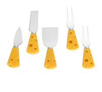DINHEAROM Couverts à Dessert Jaune Poignée de Fromage en Plastique et Acier Inoxydable Ensemble de 5 Fourchette, Couteau et Cuillère Polyvalents pour Fruits et Desserts