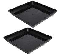 DINHEAROM Noir Soucoupes Carrées 4,8cm Lot de 2 en PP, pour Plantes | Plateaux Profonds à Fond Rigide, pour Grands Pots et Entretien Intérieur, Finition Noire Lisse