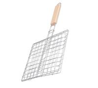 DINHEAROM Panier Poignée en Bois en Acier Inoxydable de Barbecue Portable | Grillage Carré, Nettoyage Facile, pour Steak et Aliments, Usage Camping et Barbecue Extérieur