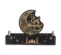 DINHEAROM Plateau de Service en Bois Foncé Structure Détachable, Design Étoile et Lune pour Desserts et Bonbons, pour Réunions et Célébrations du Ramadan