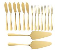 DINHEAROM Set Ustensiles Cuisine Dorés en Acier Inoxydable pour Mariage Comprenant Pelle à Gâteau et Fourchette à Fruits, pour Couper et Servir en Toute Élégance