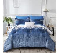 Dinjoy Parure de lit 7 pièces réversible pour Homme et Femme avec Couette, draps, taies d'oreiller et Couvre-oreillers, dégradé Bleu dégradé Bleu et Gris