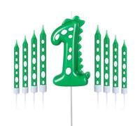 Dino Bougies d'anniversaire Numéro 1,Bougie Dino avec 8 Longues Bougies,Dino Decoration Gateau Anniversaire,Bougies de fête sur le thème des dinosaures pour garçons et filles (Dino, 1)