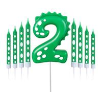 Dino Bougies d'anniversaire Numéro 2,Bougie Dino avec 8 Longues Bougies,Dino Decoration Gateau Anniversaire,Bougies de fête sur le thème des dinosaures pour garçons et filles (Dino, 2)