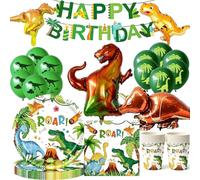 Dino Kit de décoration d'anniversaire - 80 pièces - Vaisselle de fête dinosaure avec décoration dinosaure - Ballons en aluminium - Vaisselle de fête Jura - Assiettes en carton - Tasses et serviettes