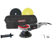 Dino KRAFTPAKET 640247 Polisseuse Excentrique 8 mm-710 W avec Rotation forcée en continu en kit avec éponge de Polissage de 125 mm, Plateau de Polissage de 125 mm, Sac pour Voiture, Bateau, Gris