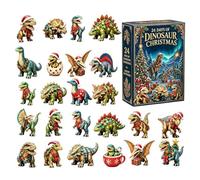 Dinosaur Advent Calendars 2026-2D Acrylic Dinosaur Christmas Ornaments | 24-Days Dinosaur Christmas Countdown Calendar | Mini Prehistoric Animal Decor For Tree, Wall And Door