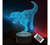 Dinosaure 3D Illusion Optique Lampe LED Veilleuses pour Enfants Garçons Filles Cadeaux, Télécommande 16 Couleurs avec Minuterie, Veilleuse Velociraptor Toys
