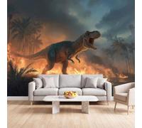 Dinosaure Feu Fumée Papier Peint Intissé Salon 250 x 175 cm | Murale Magique Jeunesse Animaux pour Chambre Décoration Couloir Entrée Cuisine TV Fond Salle à Manger