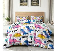 Dinosaure Lettres Palmiers Réversible Imprimée Couettes 220 x 240 cm, Cartoon Douce Respirante Matelassée Couette 4 Saisons, Multicolore Lavable en Machine Couettes sans Housse pour 2 Personnes