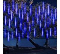 DINOWIN 10 Tubes 30CM LED Météore Pluie Lumineuses Guirlandes Solaire Lumineux Etanche Extérieur Douche Pluie Feux pour Noël Mariage Fête Soirée Maison Arbre Sapin Jardin (Bleu)